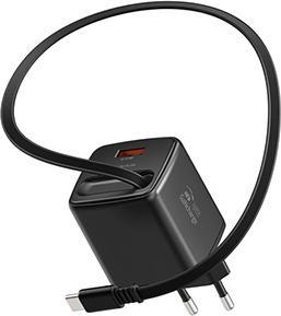 Produktbild Swissten Netzadapter SlideCHARGE GaN 45W, 1 Anschluss, MIT EINZIEHBAREM USB-C-KABEL (45 W, 1 Port)