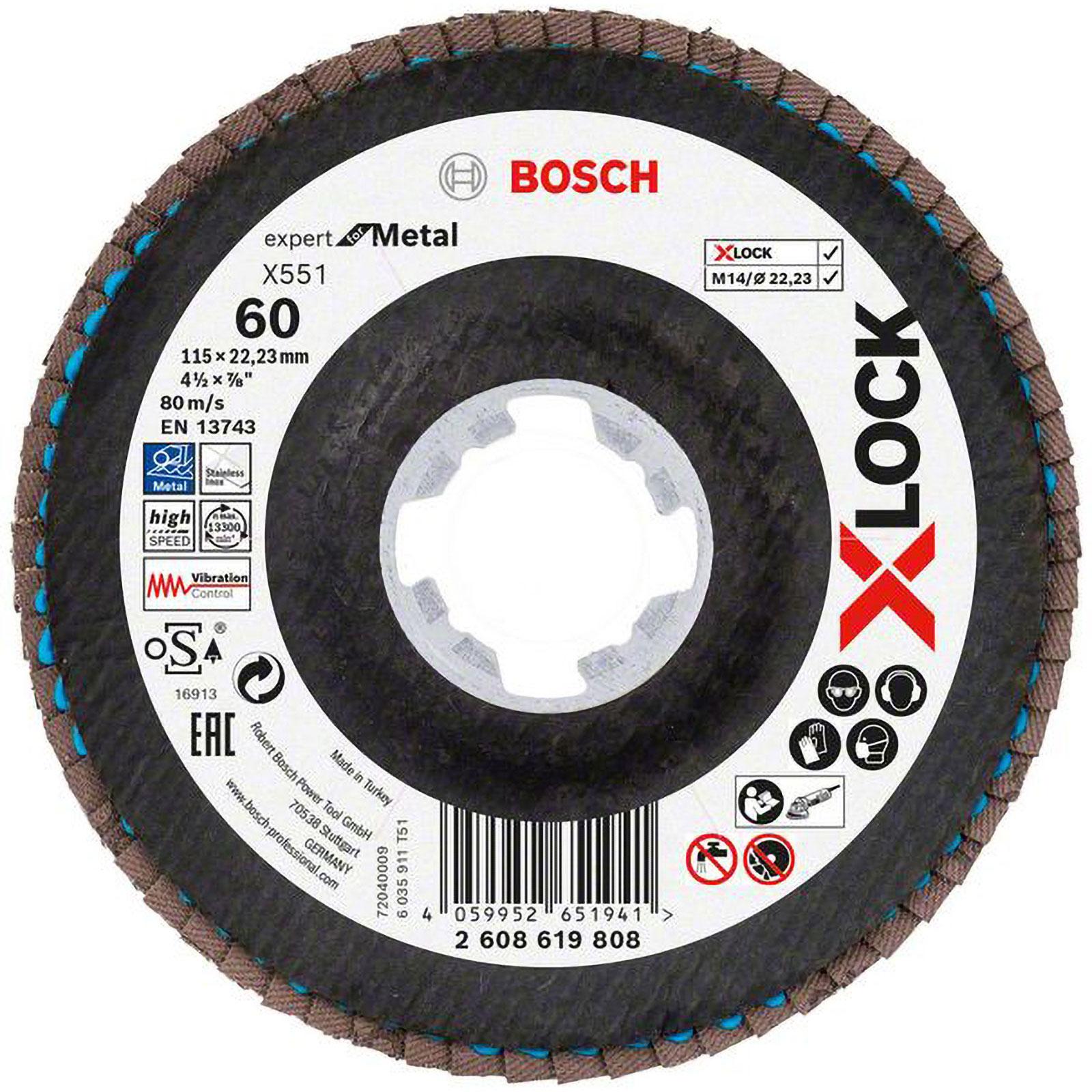 Bosch Professional Zubehör, Schleifmittel, X-LOCK-Fächerschleifscheibe X551, Expert for Metal, K: 60, Scheibend.: 115 mm...