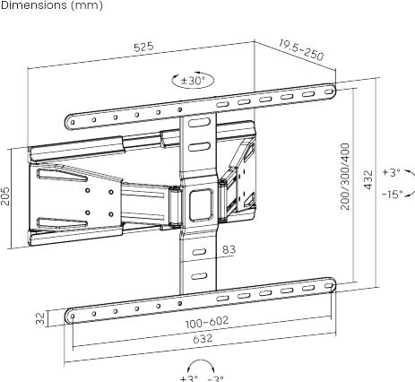 Actual product image Audioraq Wall bracket 43"-90", metal, black, max 50kg (Wall, 50 kg, 43" - 90")