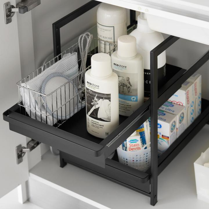 Actual product image Yamazaki 2-tier sink unit shelf with sliding shelves TOWER (68.50 x 30.40 x 45.30 cm)