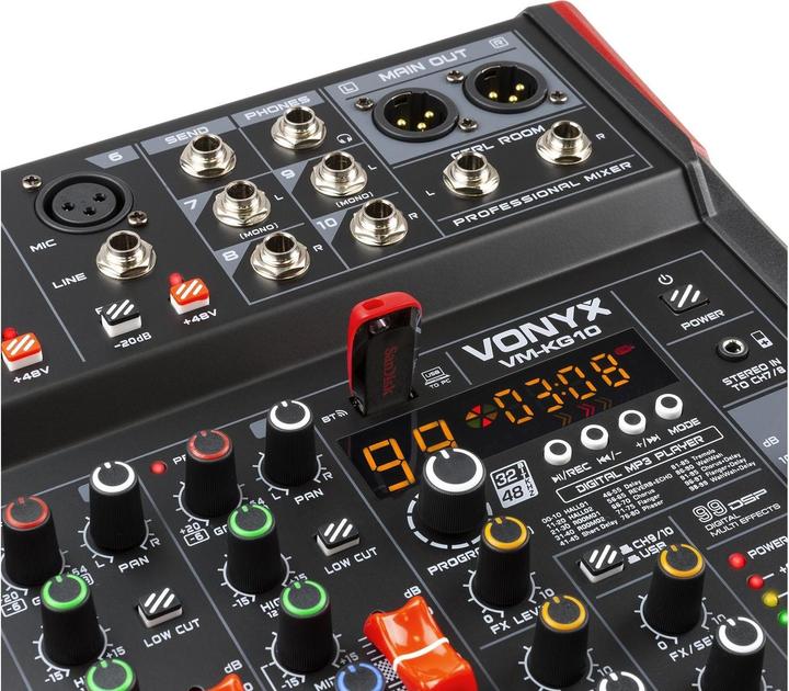 Actual product image Vonyx VM-KG10 - 10-kanaals mengpaneel Bluetooth, DSP, mp3 speler en USB audio interface (Studio- and Livemixer)