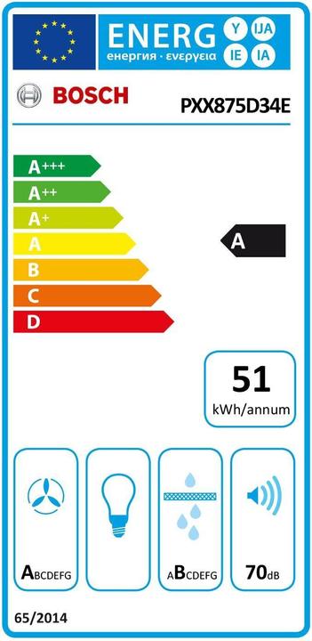 Label énergétique Bosch Hausgeräte Pxx875d34e (81.60 cm, Table de cuisson à induction)