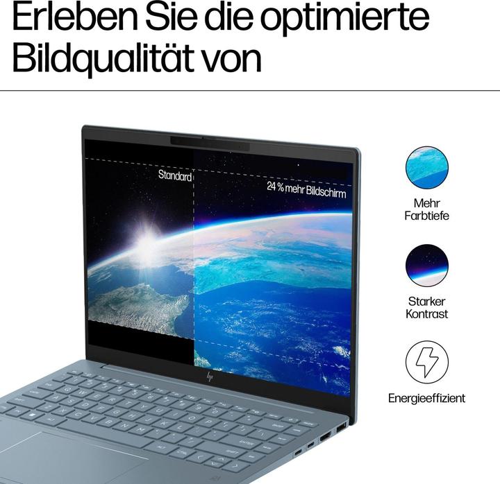 Actual product image HP Pavilion Plus 14-ey0175ng 14" 2.8k OLED 120Hz, AMD Ryzen 7 7840U, 16GB RAM, 1TB SSD, Windows 11 (14", 16 GB, 1000 GB, DE)