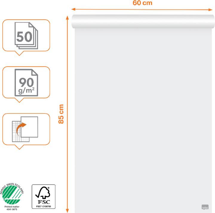 Actual product image Nobo Premium fläppitaulupaperi, blankko/ruutu, arkkia, /m²