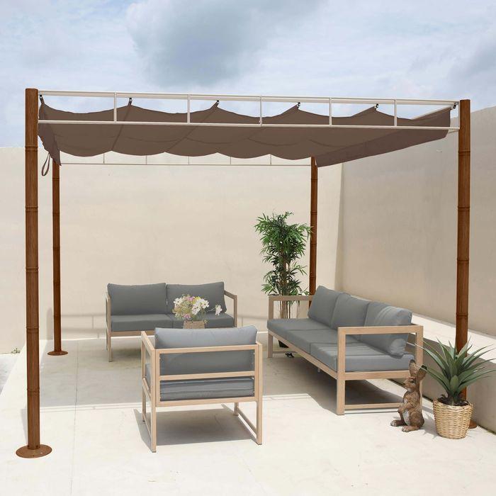 Immagine prodotto Mendler Pergola HWC-L42, robusta struttura in metallo da 7 cm 3x3 m in stile bambù, marrone tortora (290 cm, 290 cm)