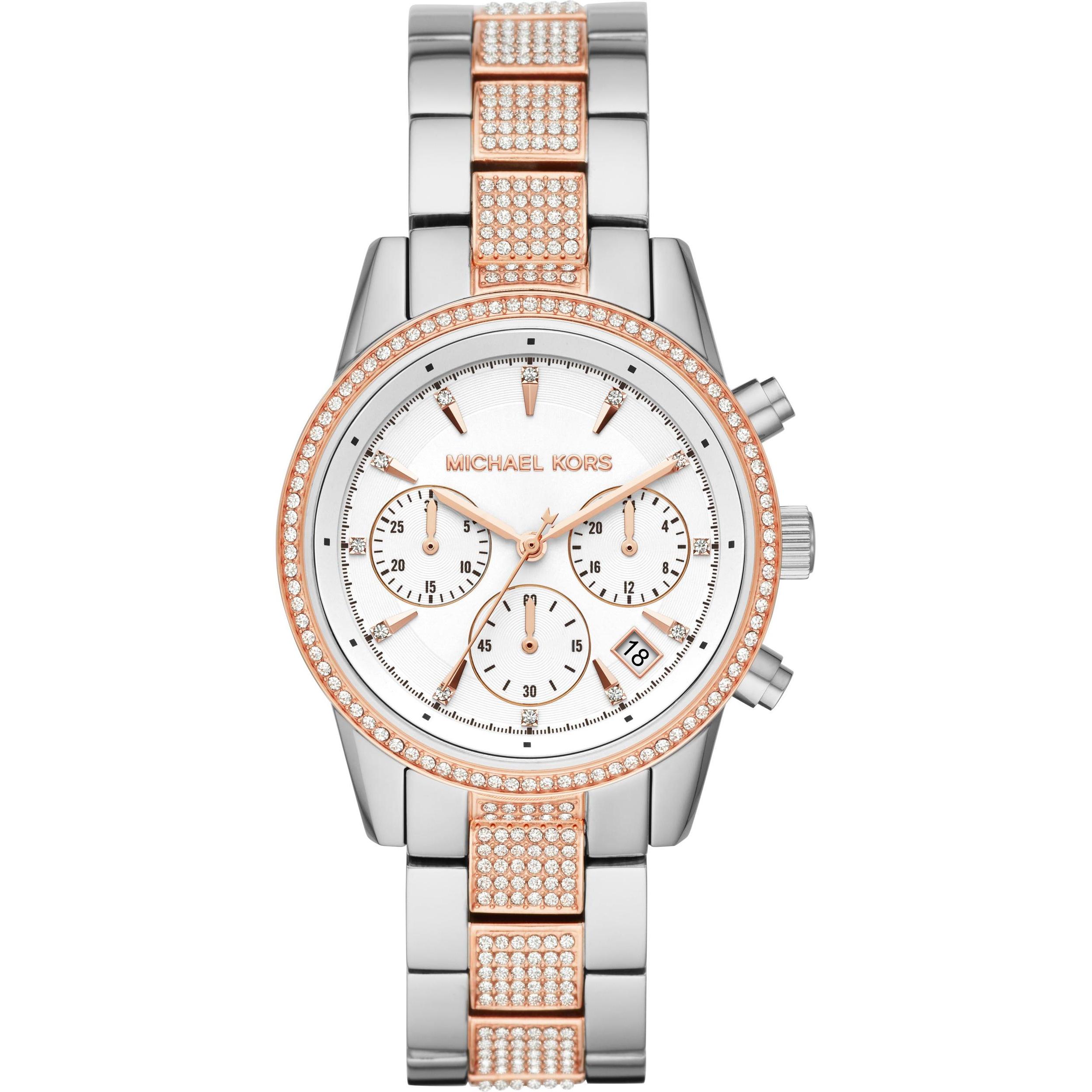 Michael Kors, Armbanduhr, Ritz, Silber, Rosa, (Chronograph, Analoguhr, 37 mm)