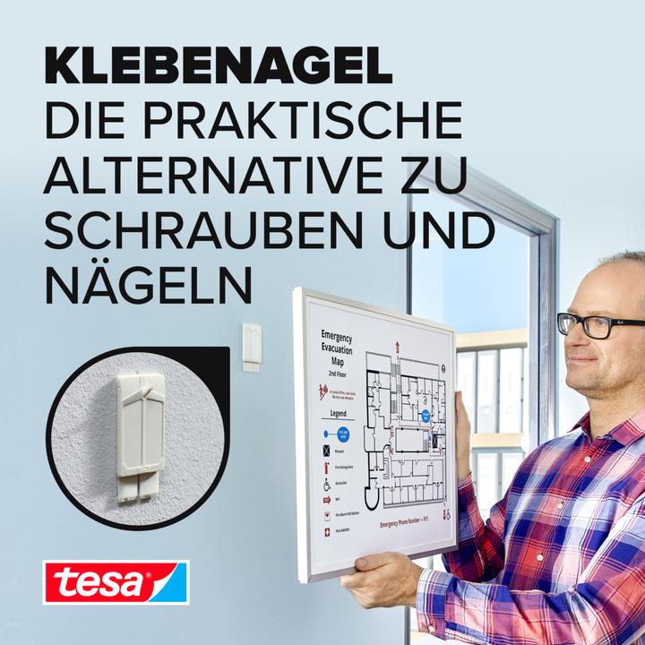 Produktbild tesa Klebenagel für Tapete & Putz, 2kg Halteleistung, spurlos ablösbar & wiederverwendbar, 2 Nägel