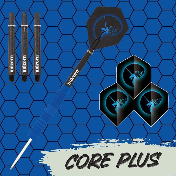 Actual product image Unicorn Core Plus Rubberised Blue Steel Darts (25 g)