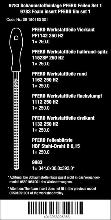 Actual product image Wera 9783 Foam insert Pferd file set 1 (Cut 2, 405 mm)