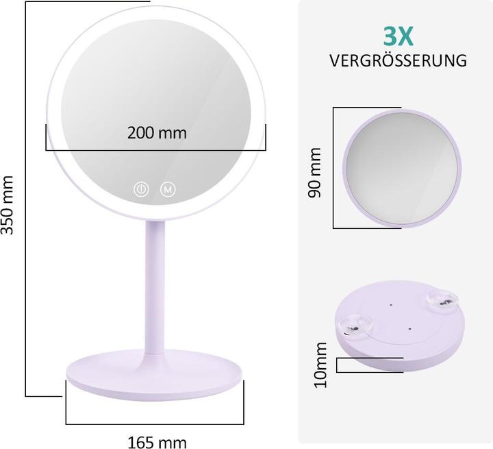 Produktbild Emke Kosmetikspiegel mit Beleuchtung, 1/3-facher Vergrößerung, 90° schwenkbar, Touch-Schalter und Memory-