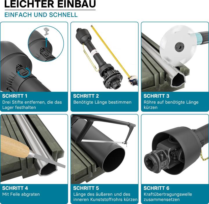 Image du produit Wiltec Arbre Transmission T4 Cardan 900-1170mm 460Nm 540 tr/min 40kW (55CV) 2x 1 3/8" 6 Dents Prise Fo (Accessoires pour tracteurs)