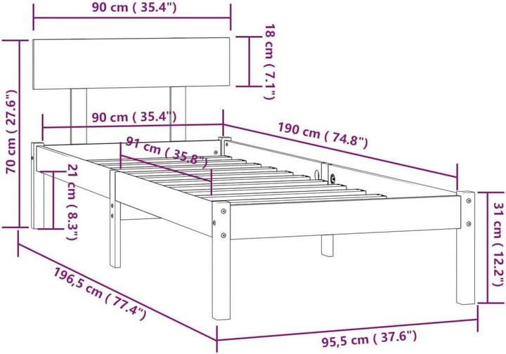 Image du produit vidaXL Bettrahmen (90 x 190 cm)