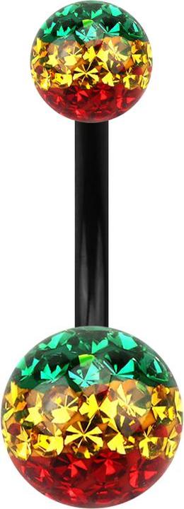 Actual product image Star Piercing Banana black with two crystal balls Rasta epoxy protective layer (Titanium, without brass)