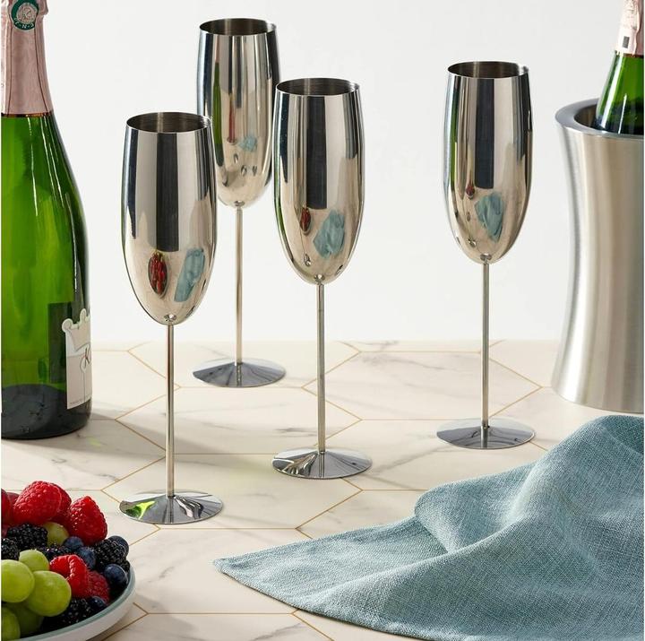 Produktbild Oak & Steel Edelstahl Sektgläser Silber 4er-Set (28.50 cl, 4 Gläser, Sektgläser)