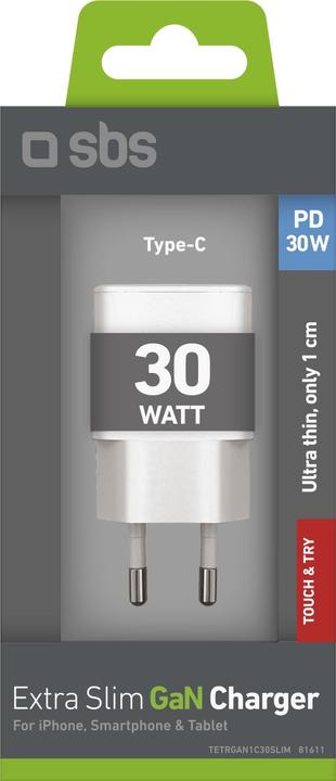 Produktbild SBS PD Reiselader UltraSlim 30W USB-C GaN weiá (30 W, 1 Port)