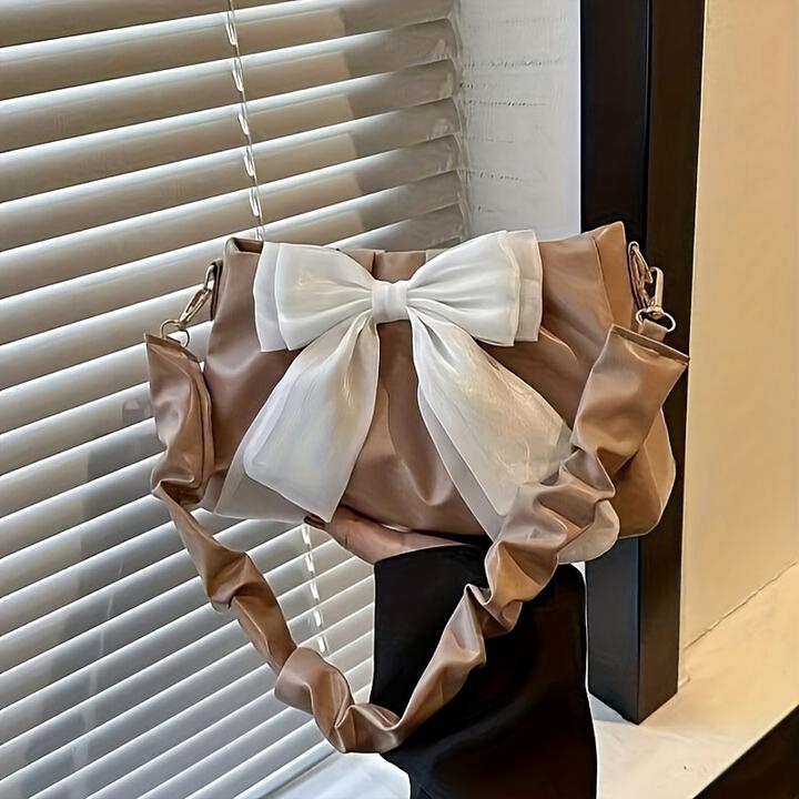 Only-Bags.Store Schicke Umhängetaschen mit Schleife, monochrome Taschen mit Magnetverschluss und Polyesterfutter