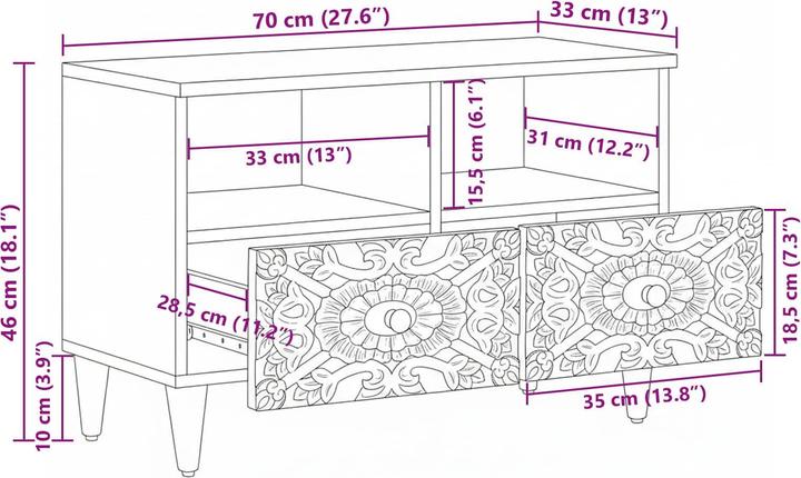 Image du produit vidaXL Mango-Holzschrank (70 x 33.50 x 46 cm)