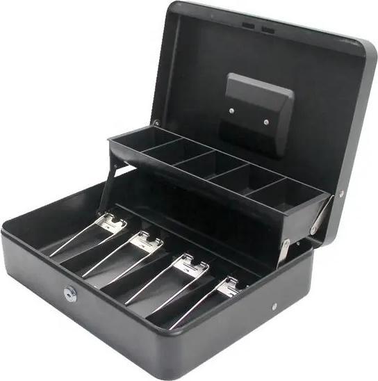 Produktbild Werkstein Metall Geldkassette 30x25x9cm mit Münzfach und Schlüssel Schwarz