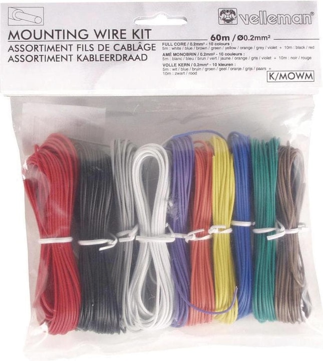 Immagine prodotto Velleman Set di cavi - 10 colori - 60M - Nucleo solido (60 m)