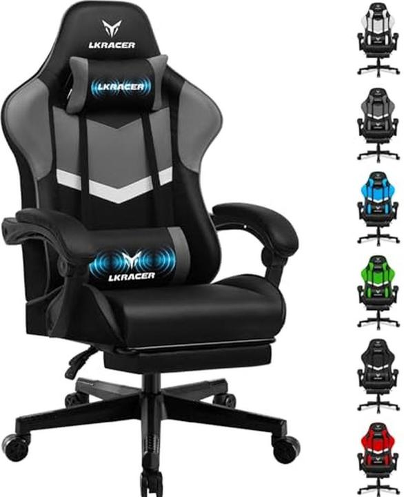 Produktbild Luckracer Gamingstuhl mit Fussstütze, ergonomisch, höhenverstellbar, verstellbare Armlehnen, Neigefunktion