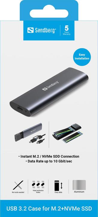 Actual product image Sandberg USB 3.2 Case for M.2+NVMe SSD (M.2 2230, M.2 2242, M.2 2260, M.2 2280, M.2)