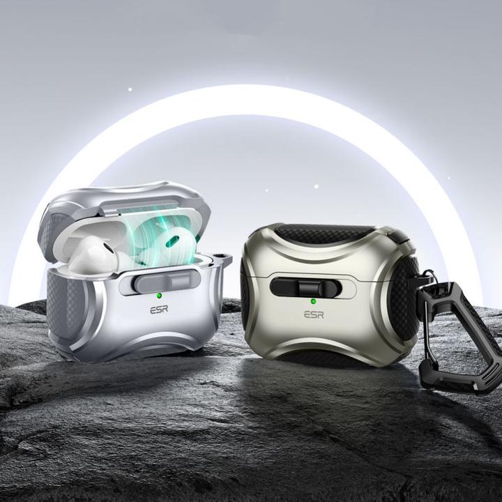 Produktbild ESR Cyber ​​Flicklock Halolock MagSafe Case for Airpods Pro 1/2 - Silver (Ladecase Hülle)