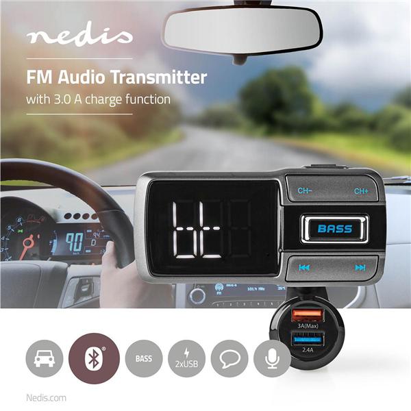 Immagine prodotto Nedis Trasmettitore FM per auto a collo d'oca Vivavoce con schermo a LED da 2,0" Bluetooth® QC 3.0 /