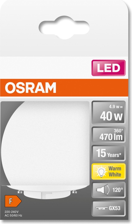 Image du produit Osram Star 40 (GX53, 4.90 W, 470 lm, 1 x, F)