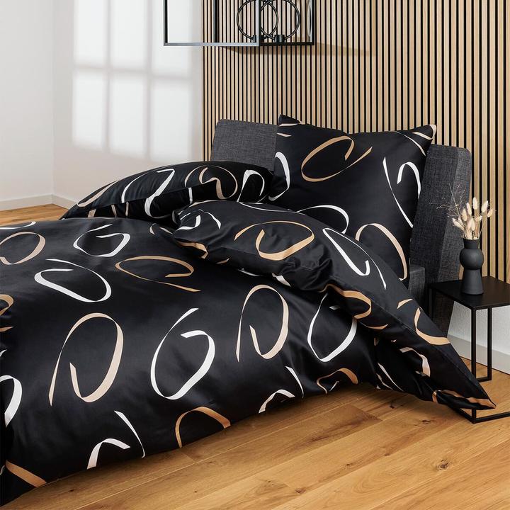 Actual product image Janine Mako-Satin Bettwäsche J.D. 87102 schwarz beige (Bedding set, 155x200 cm + 80x80 cm)