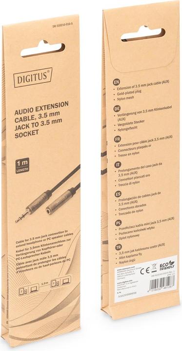 Image du produit Digitus Câble d'extension audio, jack 3,5 mm vers prise 3,5 mm (1 m)