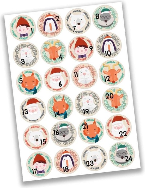 Immagine prodotto Papierdrachen 24 adesivi numerici per il Calendario dell'Avvento, Elfi rotondi