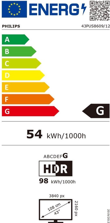 Etichetta energetica Philips 43PUS8609/12 (43", LCD, 4K, 2024)