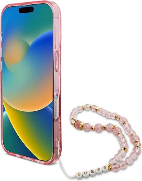 Produktbild Guess GUHMP16LHFWBRCESP iPhone 16 Pro 6.3" różowy/pink hardcase IML Flowers With Pearl Strap MagSafe (Apple iPhone 16 Pro)