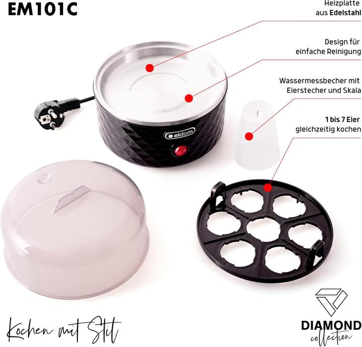 Produktbild Eldom EM101C Eierkocher EGGO 1-7 Eier 380 W einstellbare Kochhärte