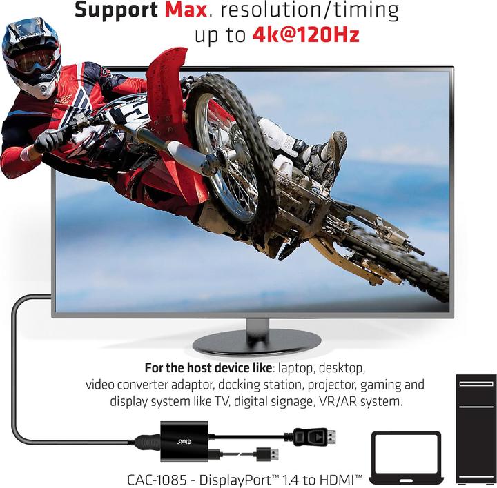 Actual product image Club 3D Adapter DP 1.4 to HDMI 4K120Hz HDR Active Adapter (HDMI, 6.20 cm)