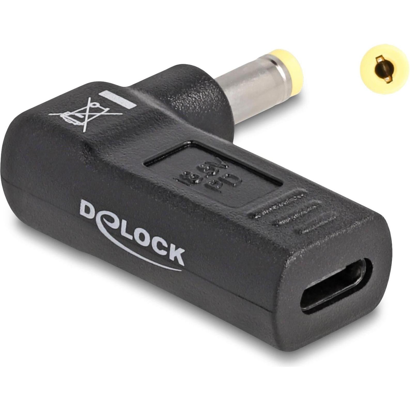 Delock Adapter USB-C zu HP 4.8 x 1.7 mm 90° gewinkelt (USB Typ-C, 3.80 cm), Data + Video Adapter, Schwarz