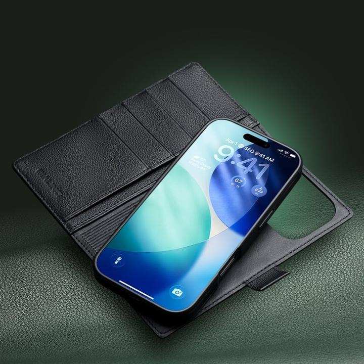 Image du produit QiAlino Coque Flip Luxury magnetic 2 en 1 MagSafe wallet cuir véritable (Apple iPhone 17 Pro)