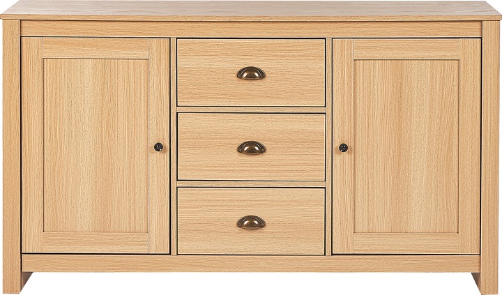 Produktbild Beliani Sideboard heller Holzfarbton 3 Schubladen 2 Türen LANSIN (140 x 80 x 40 cm)