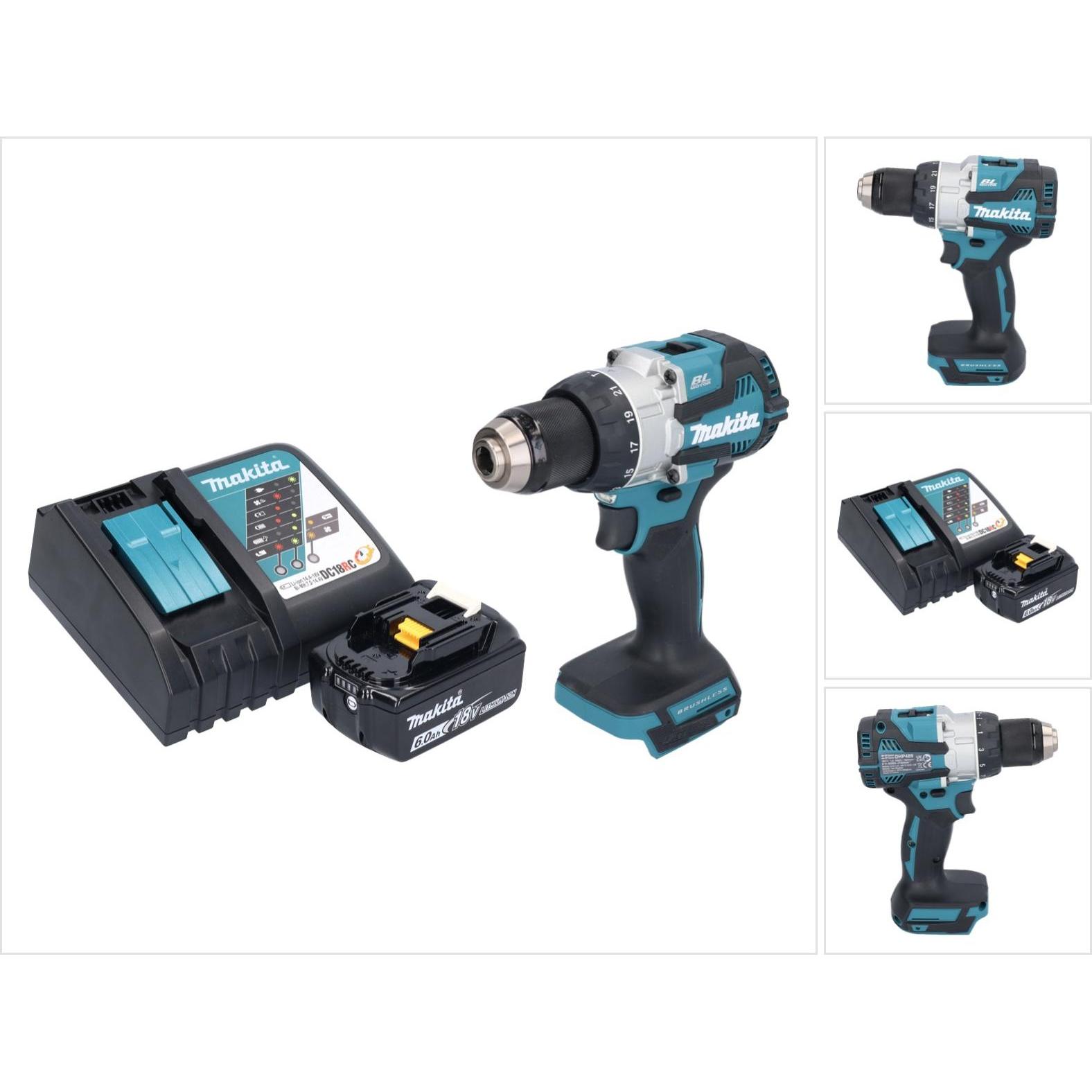 Makita, Bohrmaschine + Akkuschrauber, DHP 489 RG1 Akku Schlagbohrschrauber 18 V 73 Nm Brushless + 1x Akku 6,0 Ah + Ladeg...