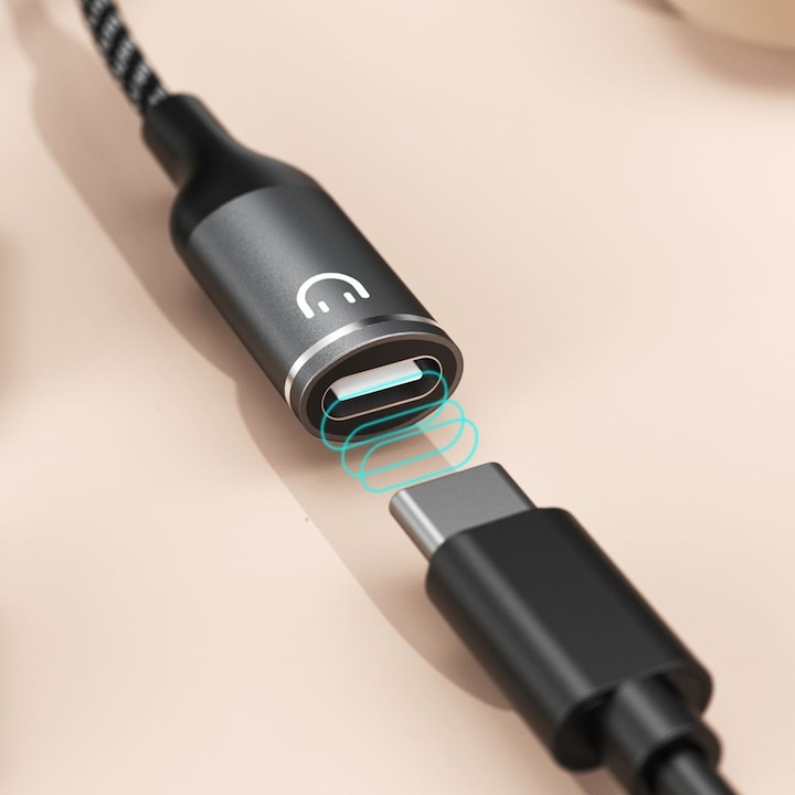 Actual product image Dudao L13C+ 2in1 USB-C adapter - grey (USB-C, 2 Ports)