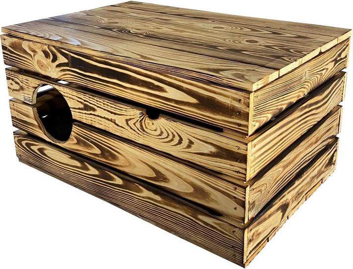 Produktbild Holz Zollhaus Korbhöhle Vintage geflammt XXL, 59 x 40 x 32 cm (Katze)