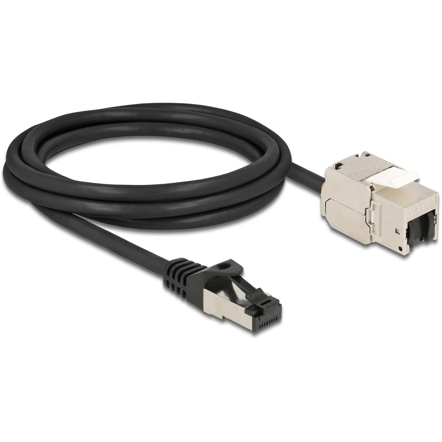 Thumbnail - Delock Kabel RJ45 Stecker zu Keystone Modul RJ45 Buchse Cat.6A 2 m schwarz (S/FTP, CAT6a, 2 m), Netzwerkkabel