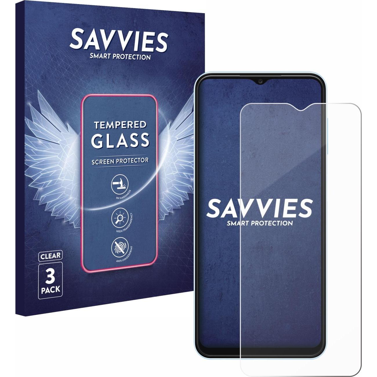 Savvies Panzerglas Hartglas Displayschutz (3 Stück, Samsung Galaxy A13), Smartphone Schutzfolie, Transparent