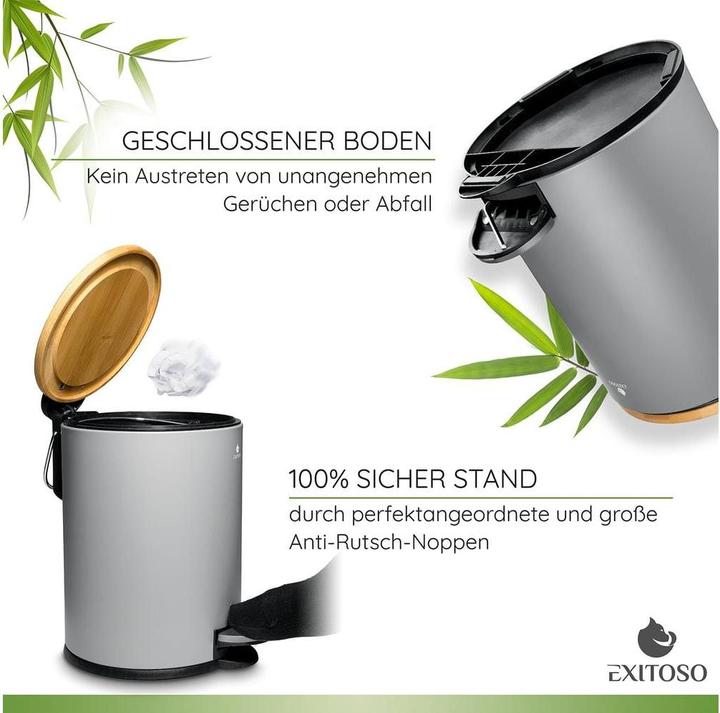 Immagine prodotto Exitoso Tretmülleimer mit Softclose-Deckel 3 l, Grau (3 l)