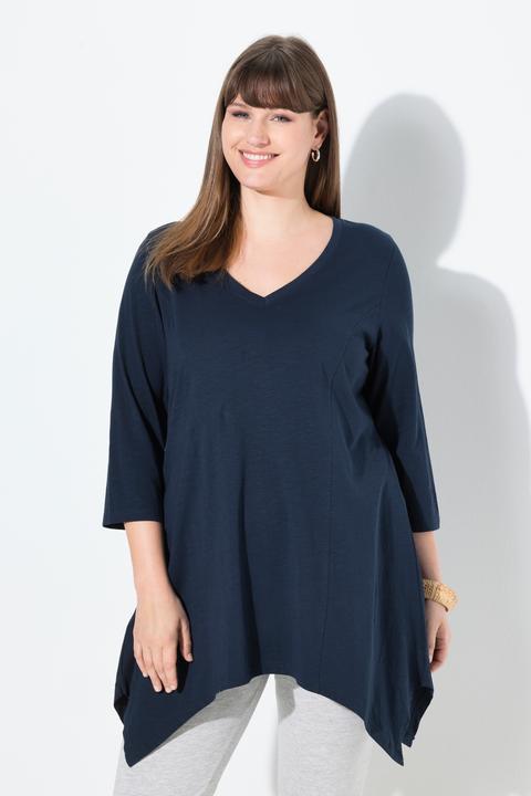 Produktbild Ulla Popken Shirt, Zipfelsaum, V-Ausschnitt, 3/4-Arm (56)