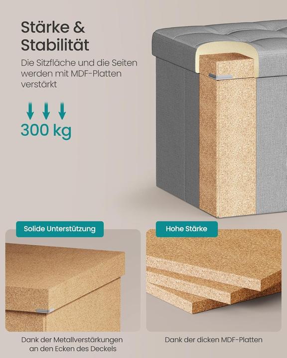 Produktbild Songmics Sitzbank mit Stauraum 110cm Faltbar Leinenimitat Hellgrau (110 cm)