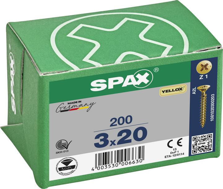 Produktbild Spax Senkkopf Bremsrippen Kreuzschlitz Z1 Vollgewinde Yellox (200 Schrauben pro Stück)