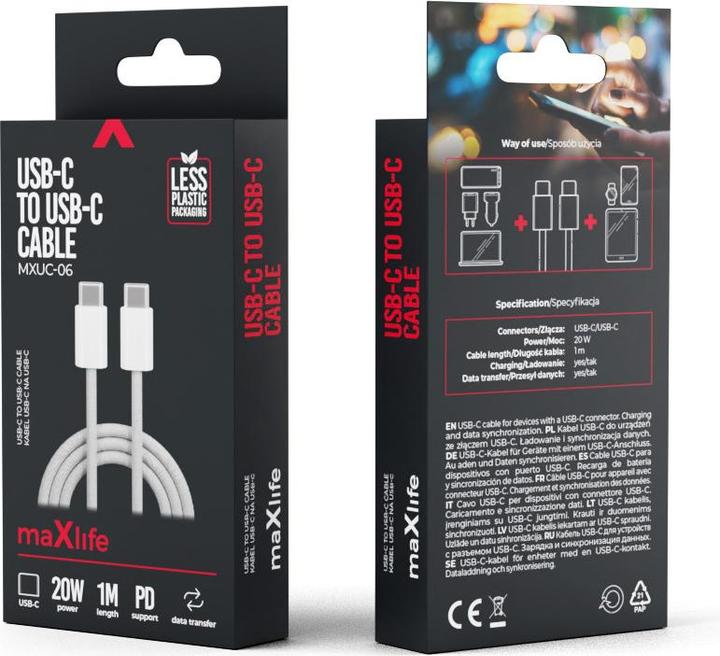 Produktbild Maxlife MXUC-06 Kabel USB-C - USB-C 1,0 m 20W grau nylon (1 m, 20 W)