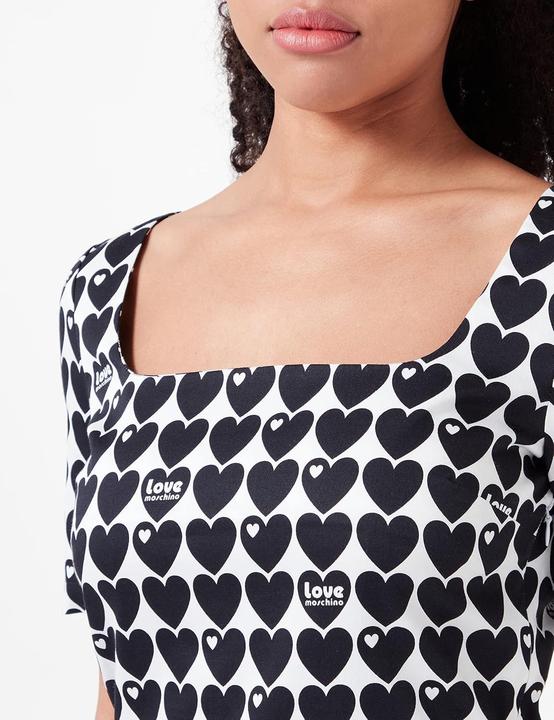 Actual product image Love Moschino Dames slim fit short met vierkante neklijn, wit zwart, 46, wit zwart, 46 (46)