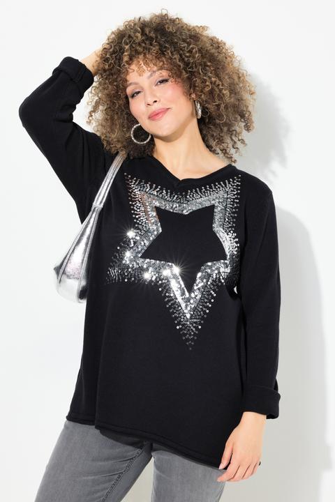 Image du produit Ulla Popken Pull à col en V et manches longues avec étoile pailletée (56)